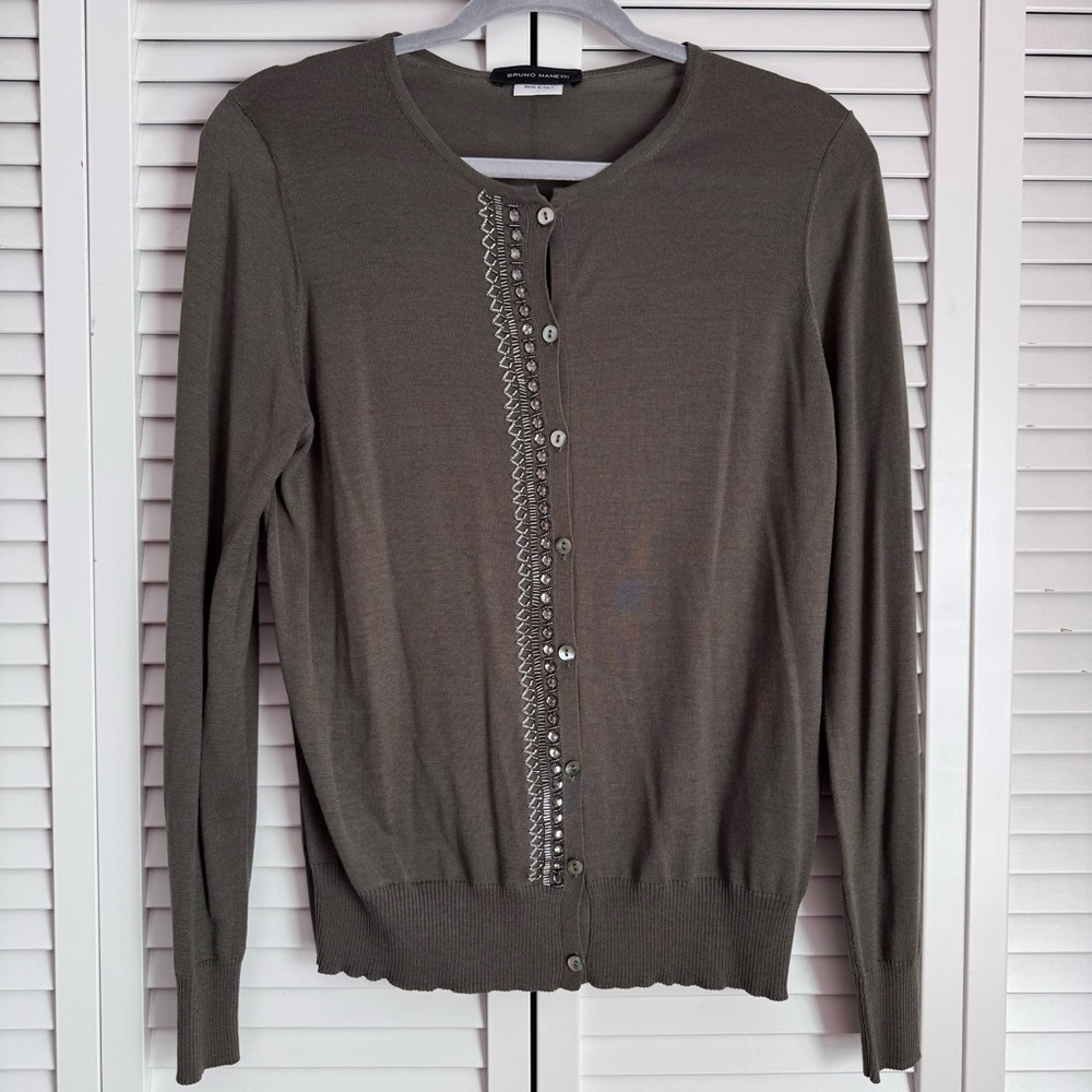 Bruno Manetti Silk Blend Beaded Embellished Cardigan Sweater